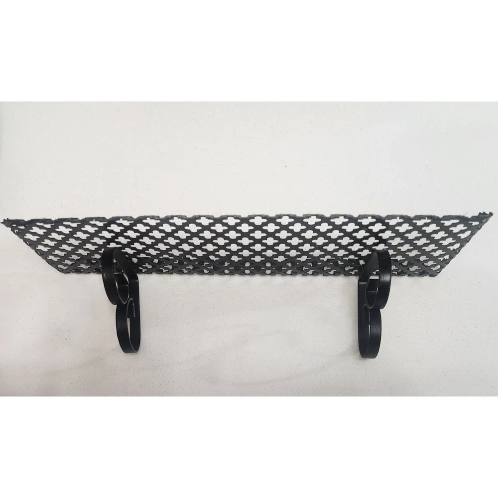 Vintage Art Deco Black Pierced Metal Display Wall Shelf~clover heart